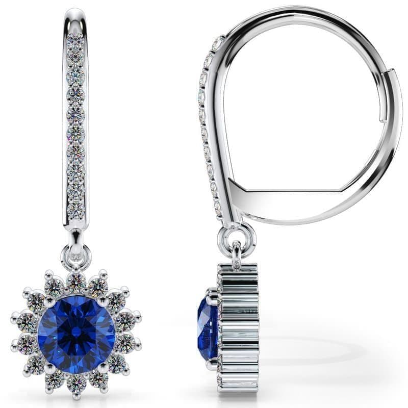 Gemstone Flower Drop Earrings with Diamond Accents and Lever