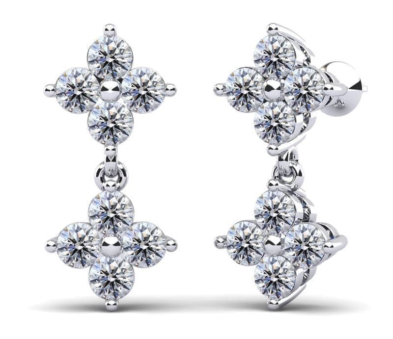 Elegant Diamond Drop Earrings with Dual Clusters of 4 Diamonds