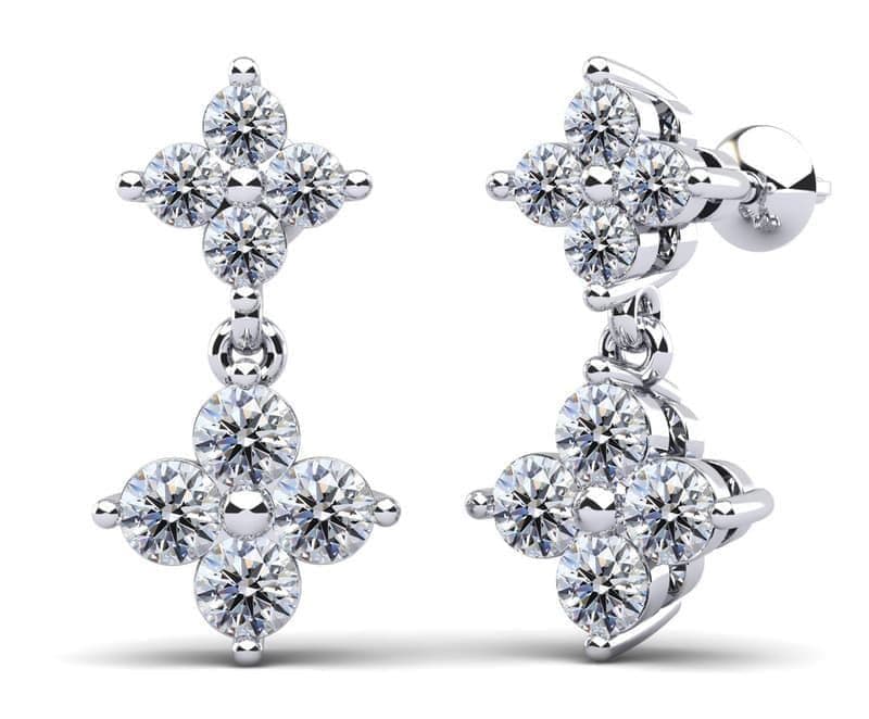 Elegant Diamond Drop Earrings with Dual Clusters and Two Diamond Sizes