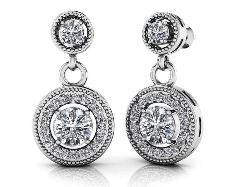 Vintage Round Diamond Drop Earrings