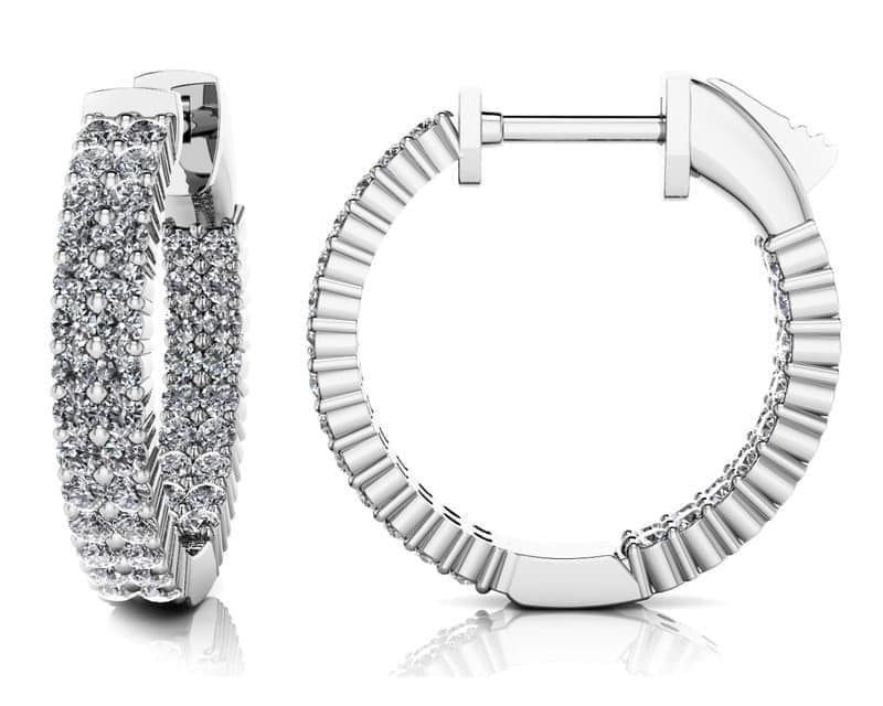 Double Row Inside Out Diamond Hoop Earrings Petite