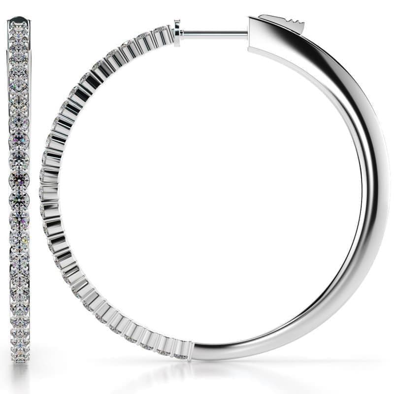 Large Elegant Diamond Hoop Earrings with Front Set Stones