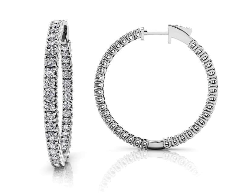Elegant Curved Prong Diamond Hoop Earrings Medium