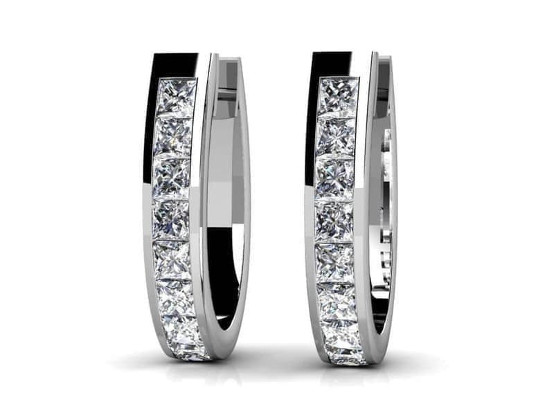Channel Set Princess Diamond Hoop Earrings