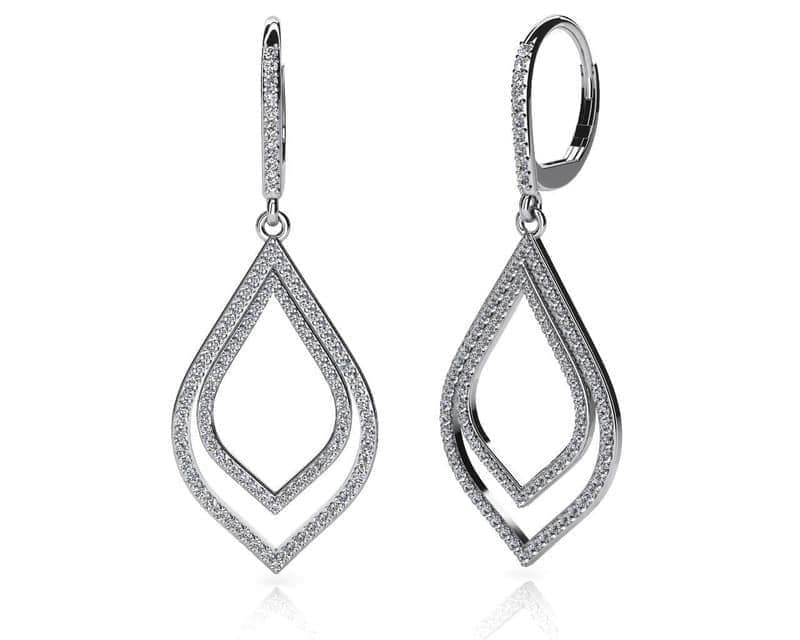 Open Double Leaf Diamond Drop Earrings