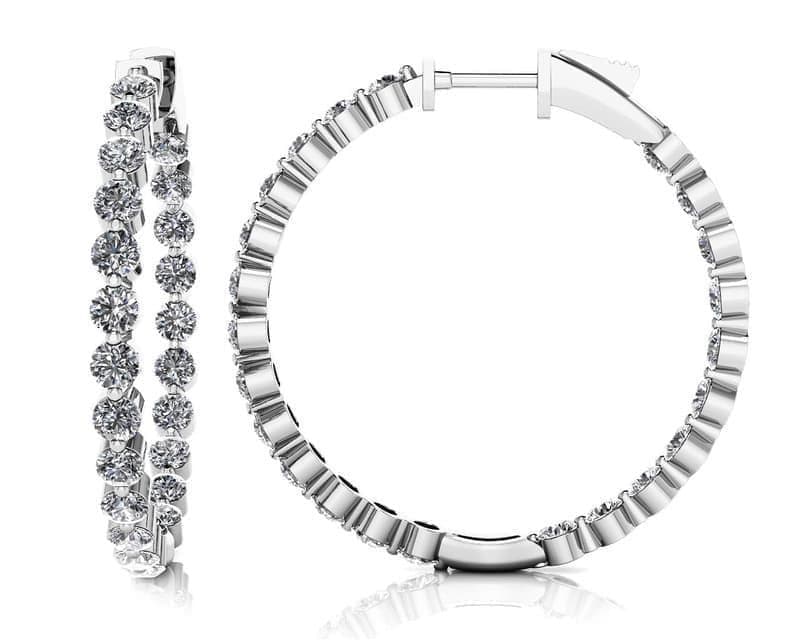 Shared Prong Diamond Hoop Earrings Medium