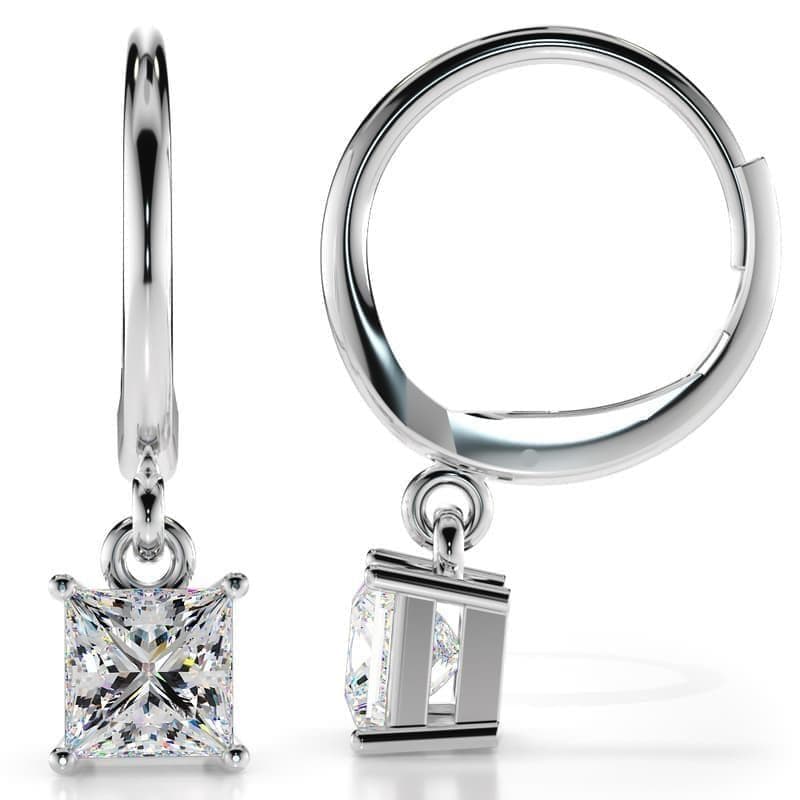 Four Prong Princess Cut Diamond Drop Earrings
