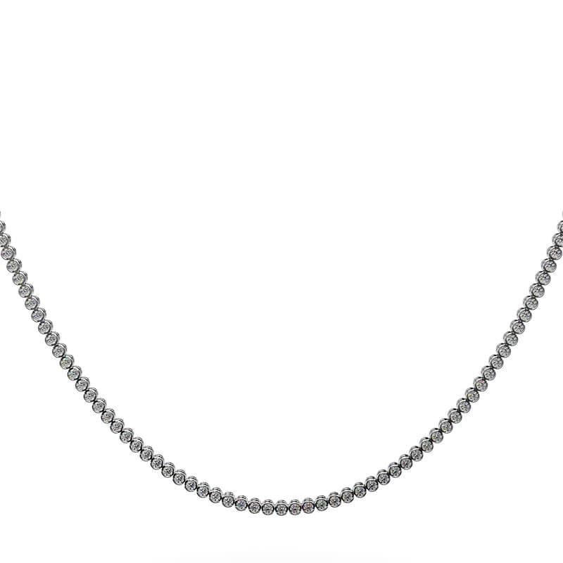 Round Diamond Tennis Necklace in Half Bezel Setting