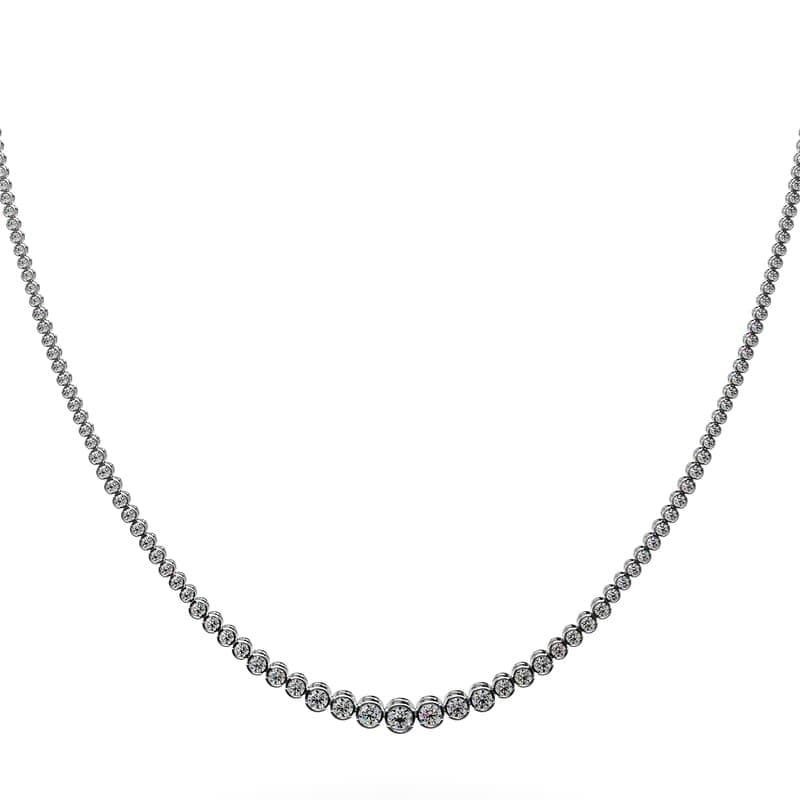 Graduated Round Diamond Tennis Necklace in Half Bezel Setting
