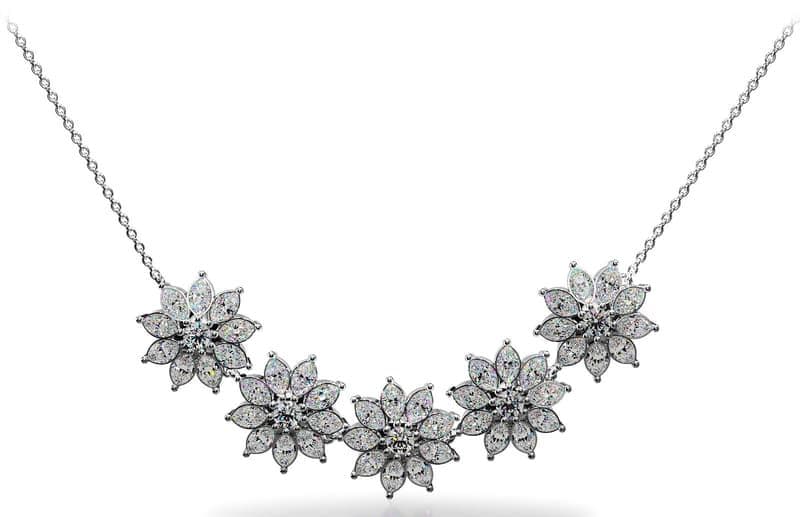Diamond Flower Necklace with Round and Marquise Diamonds