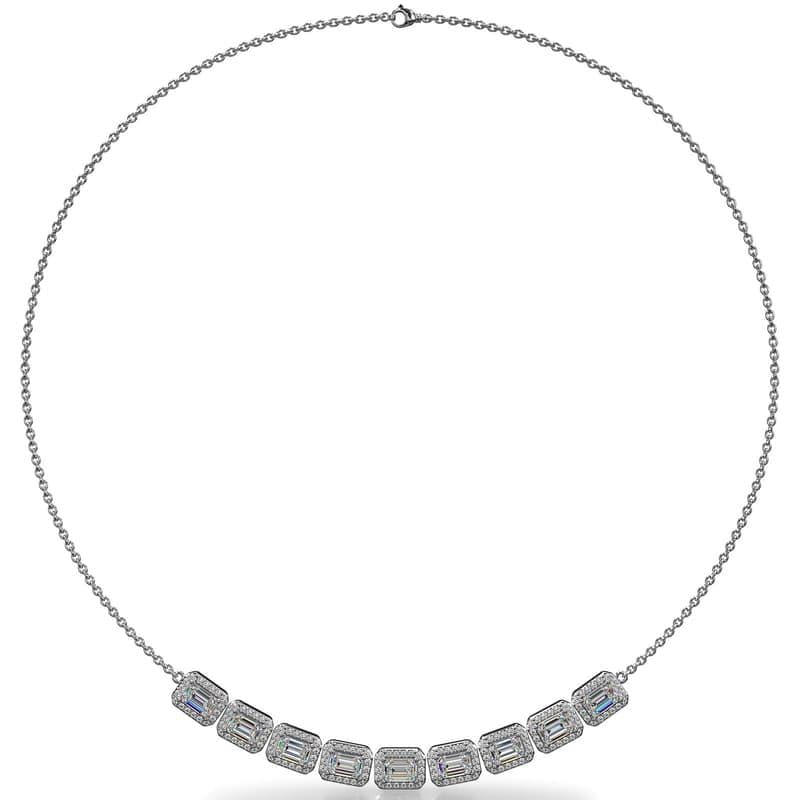 Emerald Cut Diamond Necklace with Surrounding Diamonds