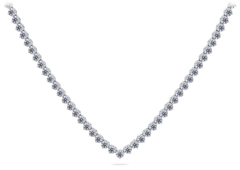 Timeless Three Prong Riviera V Neck Diamond Necklace