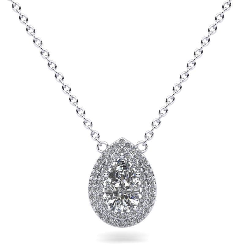 Double Halo Pear Shape Diamond Pendant