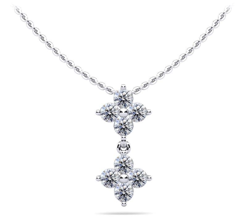 Diamond Pendant with Two Clusters of Equal Sized Round Diamonds