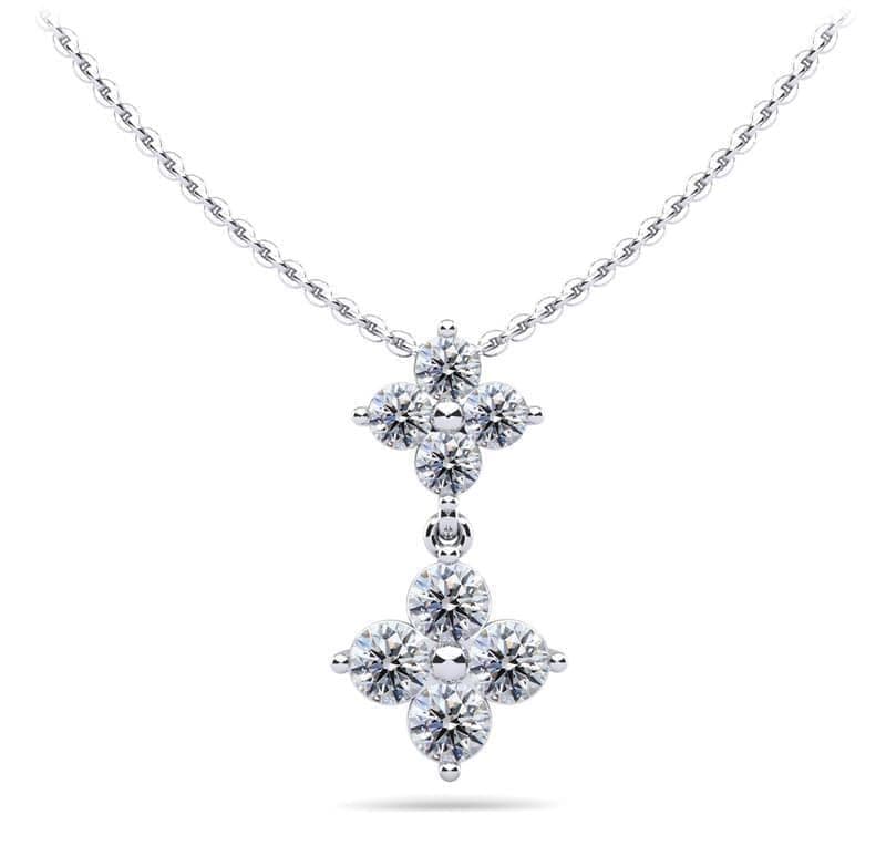 Diamond Pendant with Two Clusters of Round Diamonds in Two Sizes