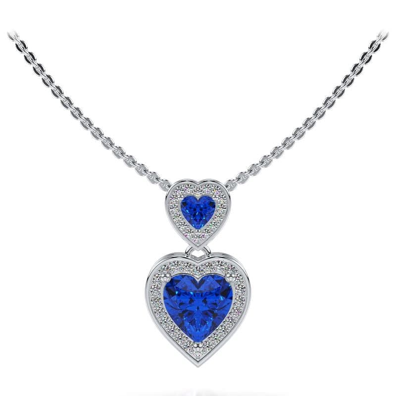 Double Heart Shaped Diamond and Gems Pendant