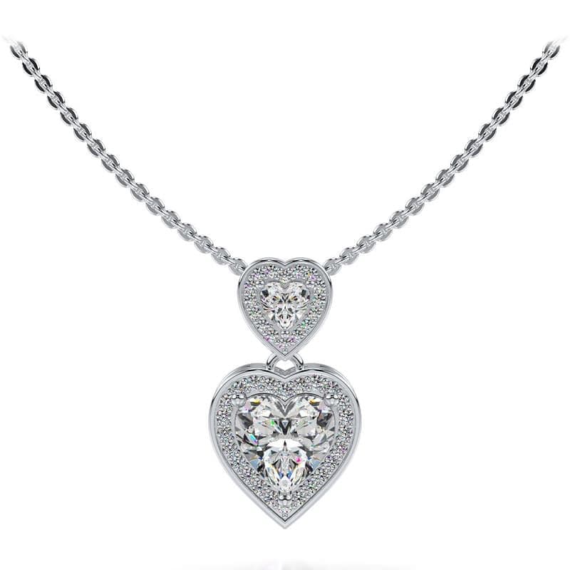 Double Heart Shaped Diamond Pendant with Diamond Accents