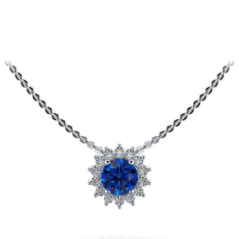 Flower Gemstone And Diamond Pendant with Halo of Diamonds