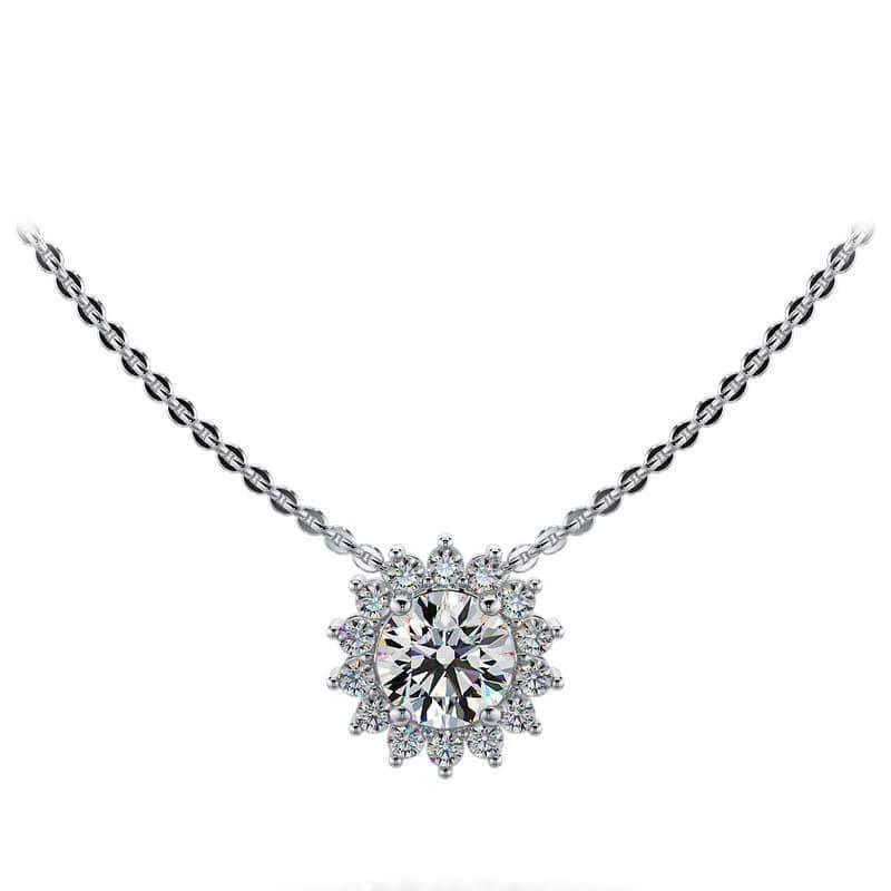 Flower Diamond Pendant with Halo of Diamonds