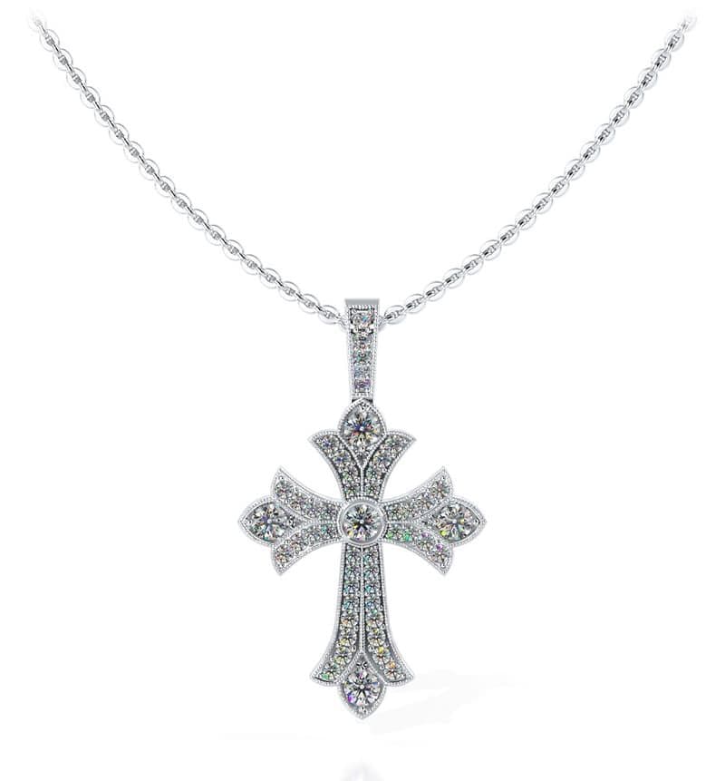 Vintage Inspired Diamond Cross Pendant with Millgrain Edges