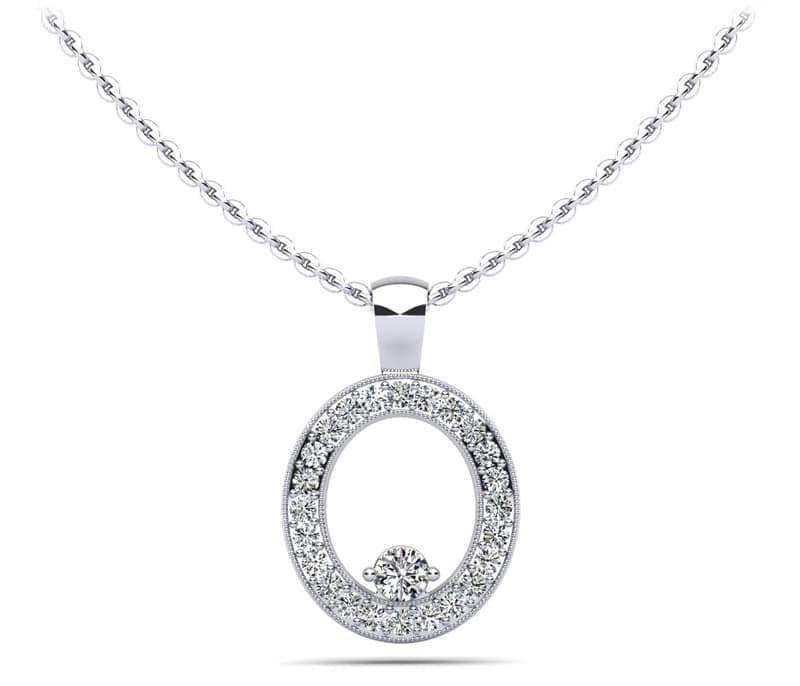 Oval Pendant with Surrounding Diamonds and Centerstone