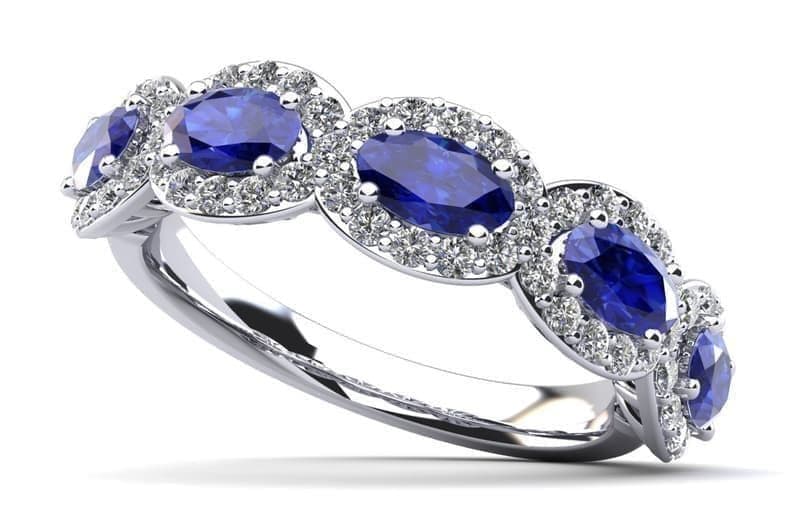 Oval Halo Diamond and Gemstones Anniversary Ring