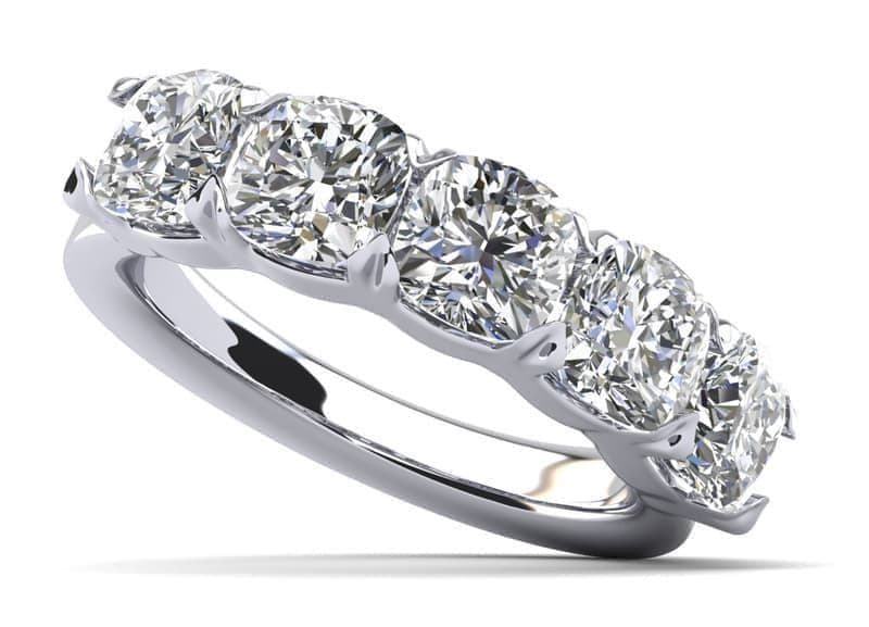 Five Stone Cushion Cut Diamond Anniversary Ring