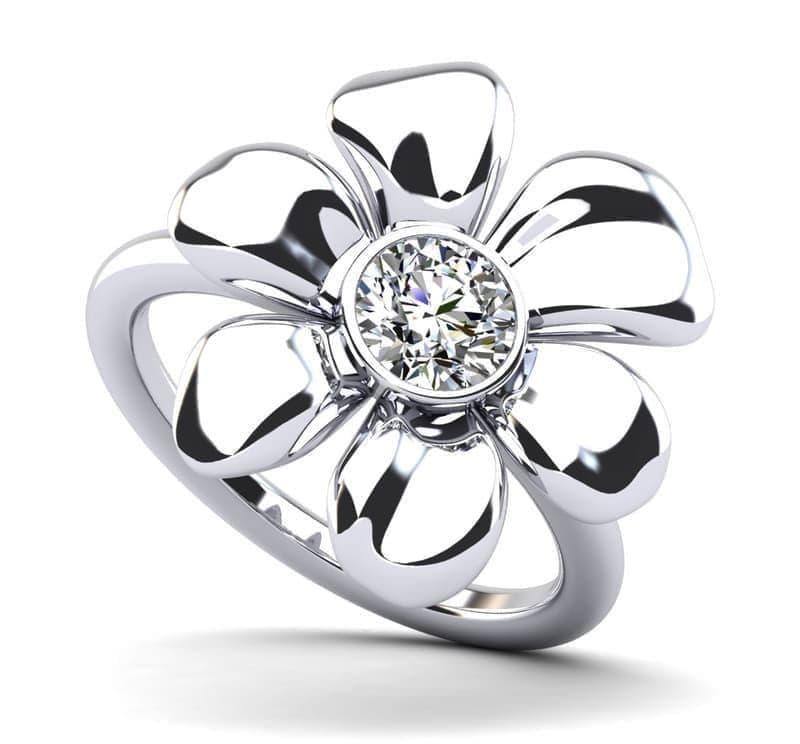 Flower Shape Diamond Ring with Round Center Diamond