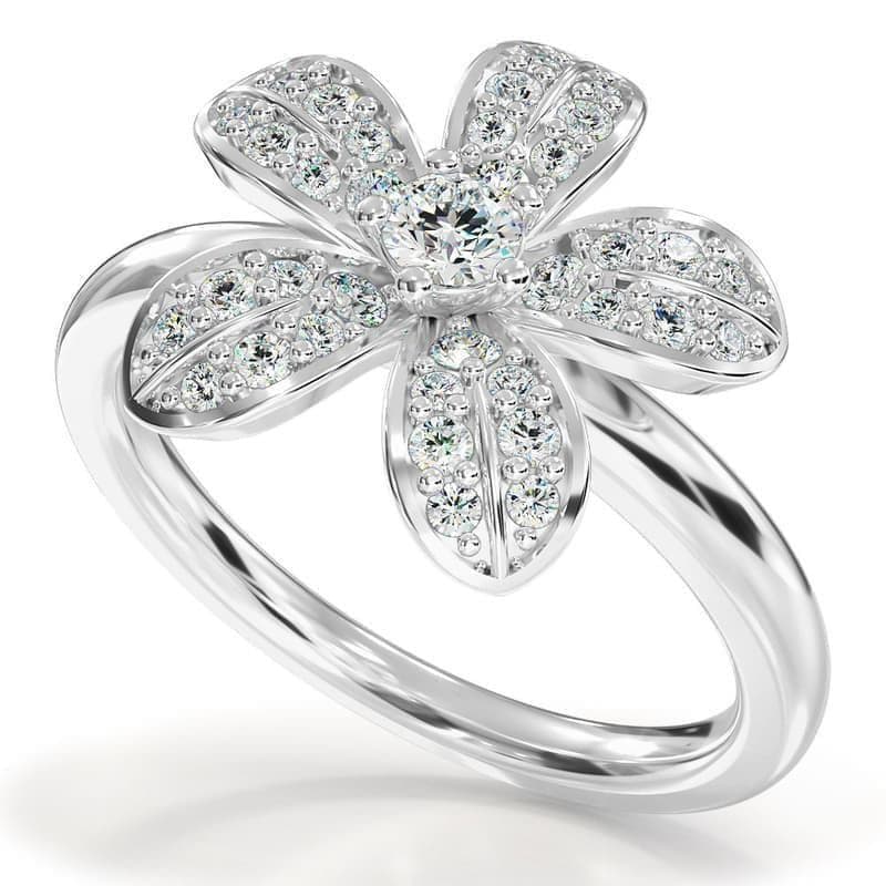 Flower Design Diamond Ring with Center Round Diamond