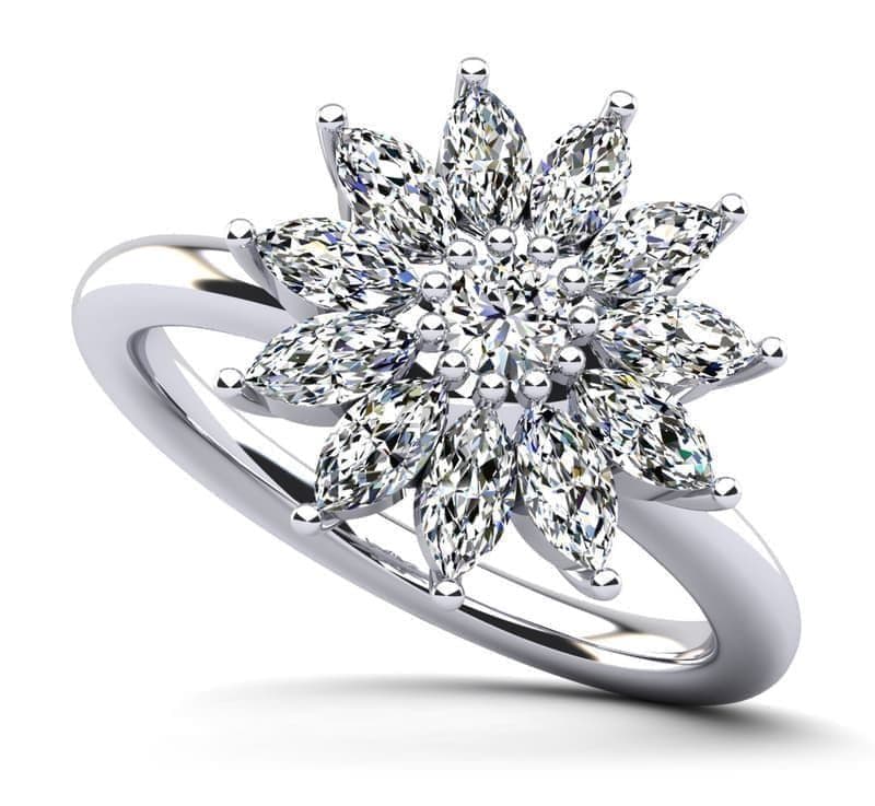 Flower Shaped Ring with Marquise and Round Diamonds