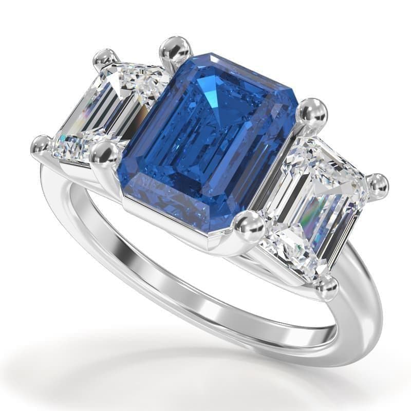 Emerald Cut Three Stone Ring with Diamond Accents