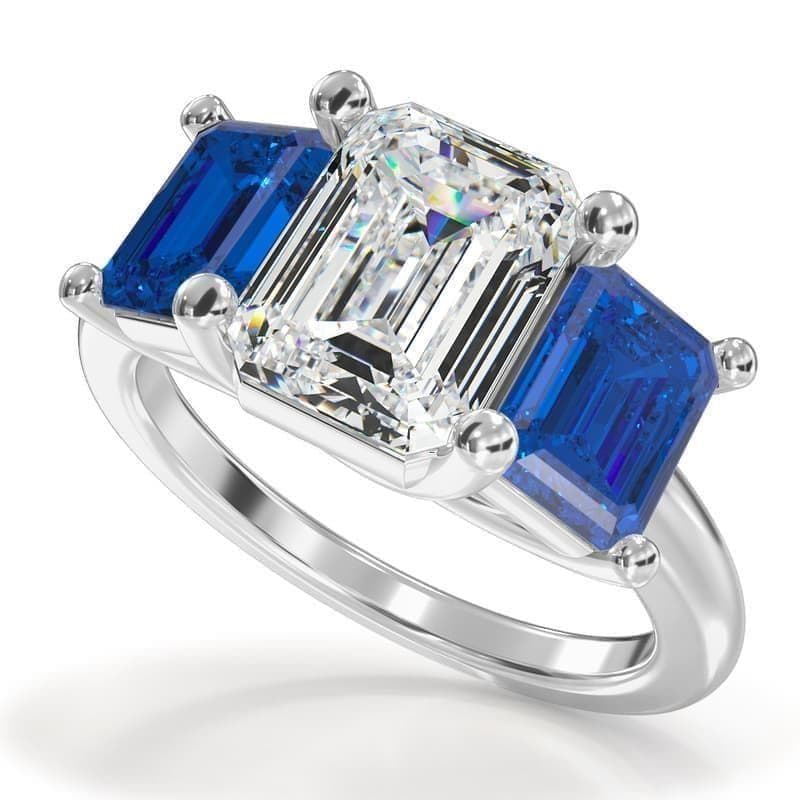 Emerald Cut Diamond Center Ring with Gemstone Side Accents