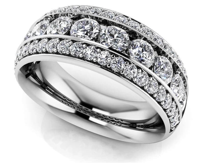 Three Row Channel And Prong Set Ring