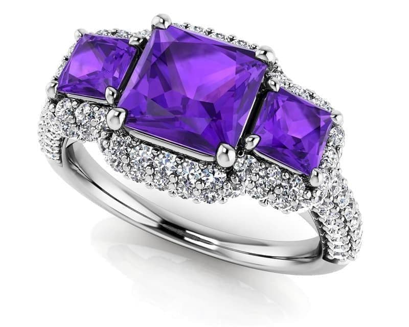 Gemstone And Diamond Double Halo Ring
