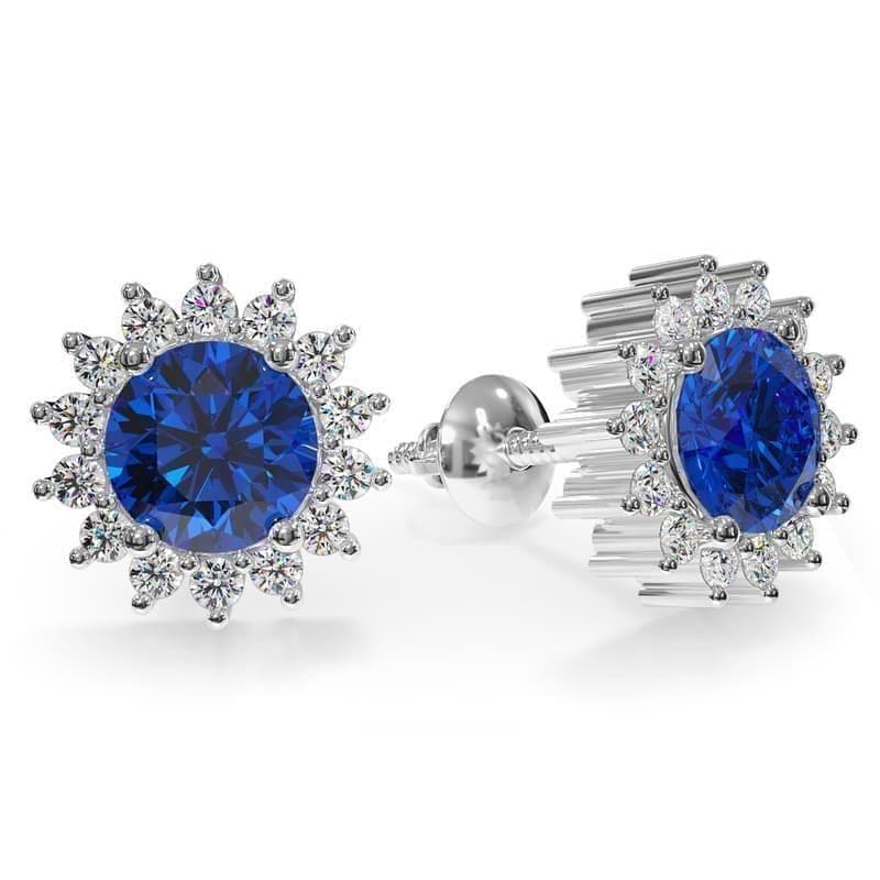 Gemstone Stud Earrings with Diamond Accents