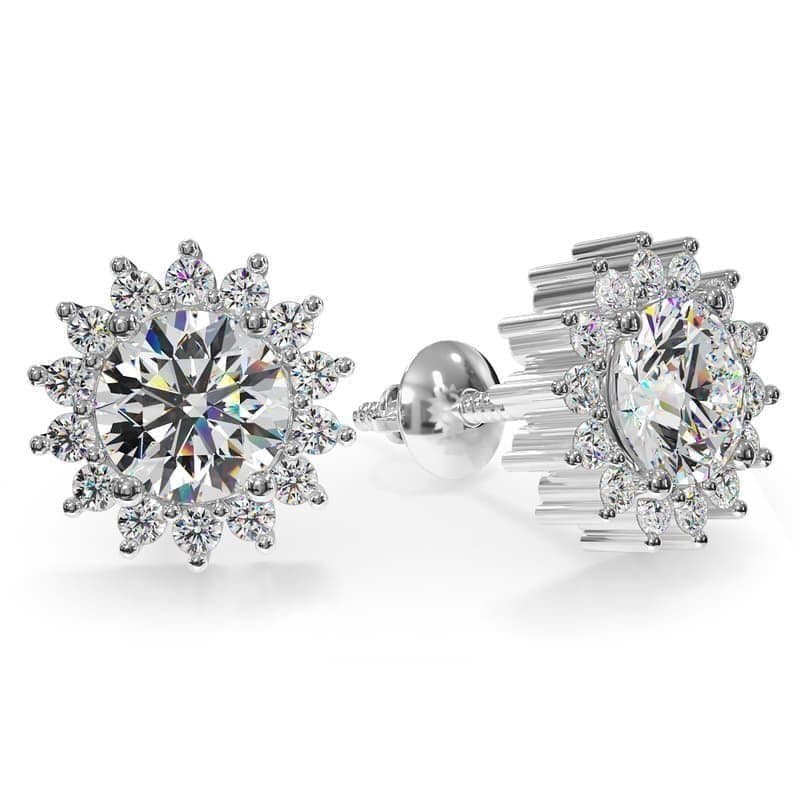 Elegant Diamond Halo Stud Earrings with Center Diamond