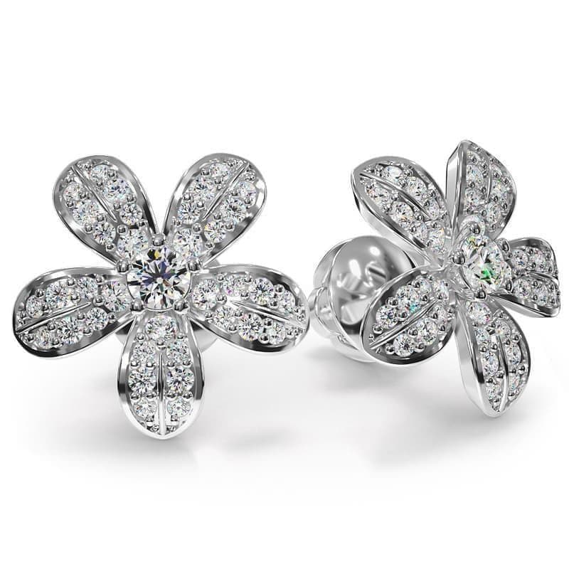 Elegant Diamond Petal Stud Earrings with Center Round Diamond