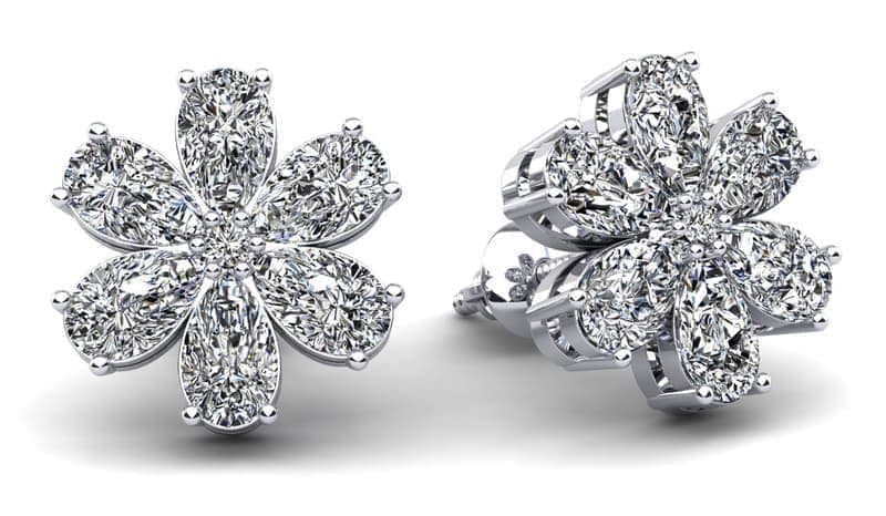 Flower Shaped Stud Earrings with Pear Shape Stones
