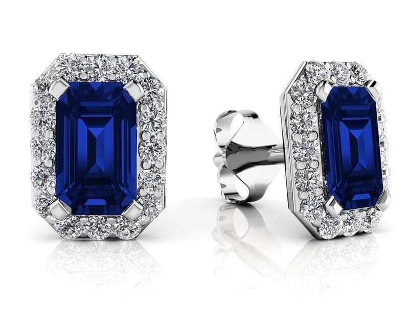 Gemstone Emerald Cut Halo Earrings