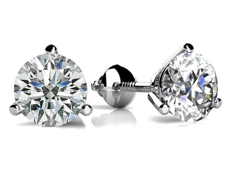 Three Prong Diamond Stud Earrings